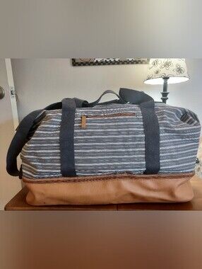 Striped Gray & Brown Travel Duffel Bag